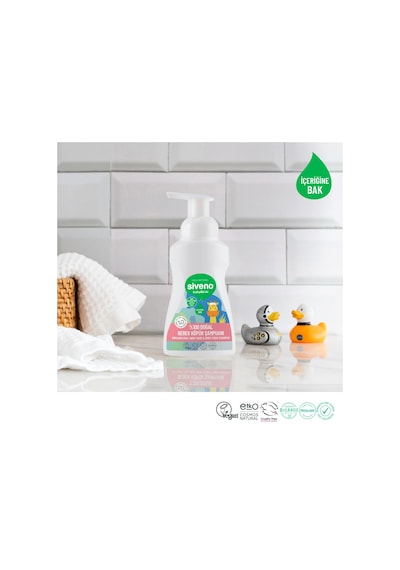 Siveno %100 Doğal Bebek Köpük Şampuanı Yenidoğan Saç ve Vücut İçin Nemlendirici Bitkisel Vegan 250 ml