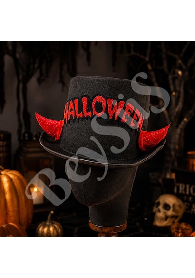 Beysüs Halloween Cadılar Bayramı Şapka Siyah Halloween Yazılı Tüm Yaşlar