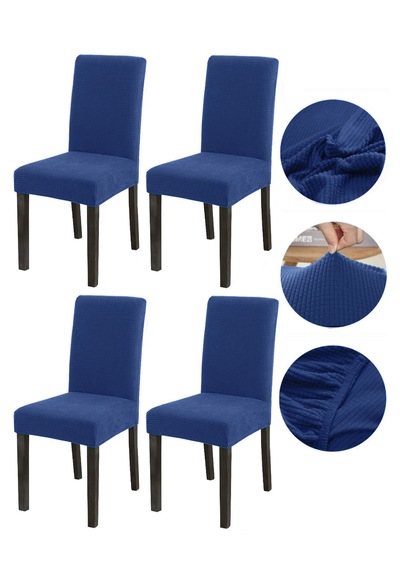 Bambu Nano Kumaş Likralı Lastikli Sandalye Kılıfı Yıkanabilir Esnek Sandalye Örtüsü 4 Lü Set Lacivert