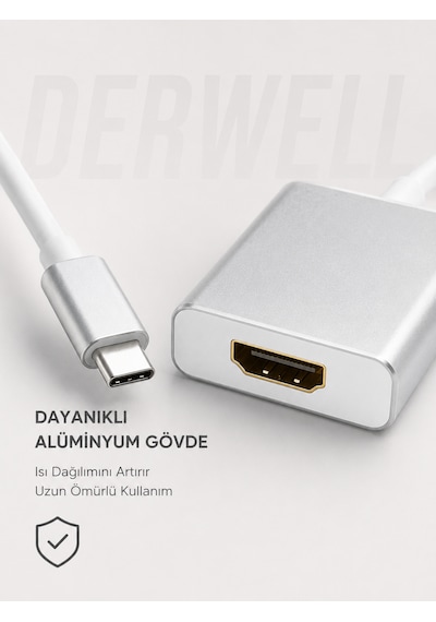 2k Ultra Hd Type-c To Hdmı Dönüştürücü Kablo Adaptör Macbook Notebook Telefon Tablet Uyumlu Kesintisiz Yüksek Performanslı Görüntü Ve Ses Aktarıcı Alüminyum Şık Kasa Kolay Tak Çalıştır Aparat