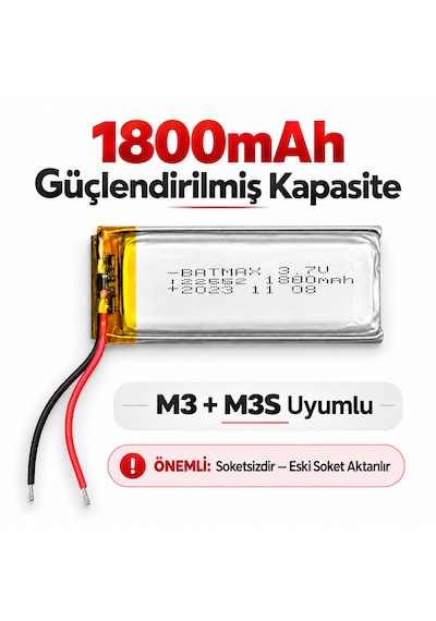 Maxto M3 M3s Uyumlu 3.7v 1800mah Li-po İntercom Yedek Batarya Güçlendirilmiş Pil 122657