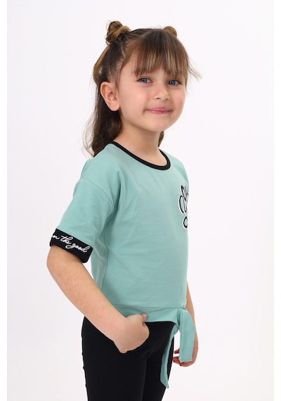 Toontoy Kids Toontoy Kız Çocuk Önü Bağlama Detaylı Baskılı Tişört Yeşil