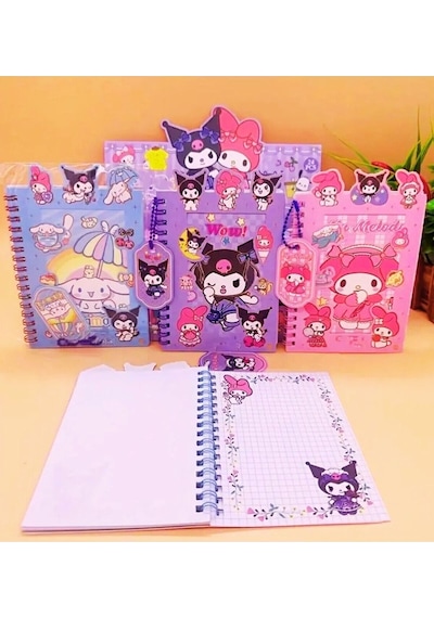 Kuromi My Melodi Cinnamoroll Sticker Defter 16 Sayfa Sticker 8 Sayfa Not Defteri Anahtarlık Hediyeli Çok Renkli