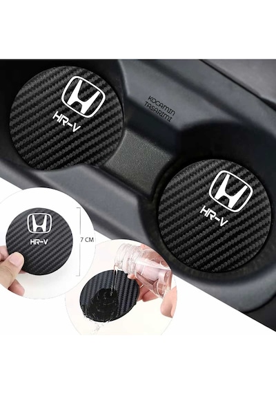 Honda Hr-v Siyah Karbon Araç Bardak Altlığı Honda Logolu Hr-v 7 Cm Dayanıklı Özel Tasarım 2 Adet 2 Adet