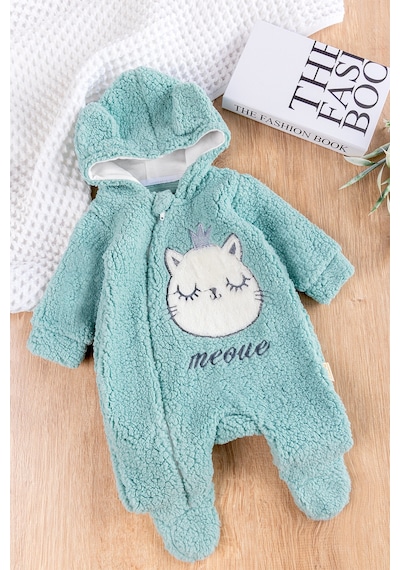 Babymod Kedi Figürlü Peluş Welsoft Kız/erkek Bebek Tulum Yeşil
