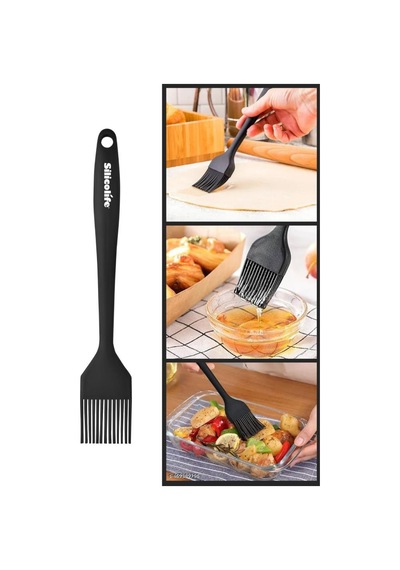 Silicolife Yumurta Fırçası, Isıya Dayanıklı Yanmaz Yapışmaz Tek Parça Silikon Fırça 21cm Siyah