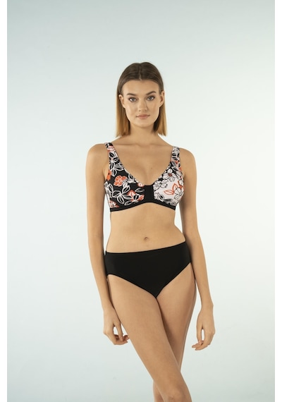 Estiva Desenli Luplu Toparlayıcı Bikini Takımı - Siyah Beyaz Çok Renkli