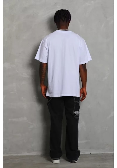 Suma Unisex Oversize Bisiklet Yaka Düz T-shirt Beyaz Xl