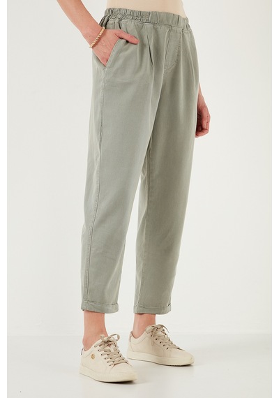 Lela Slim Fit Normal Bel Boru Paça Bayan Pantolon 668Yp5372 Açık Haki
