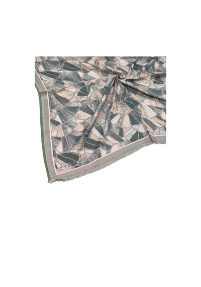 Mim Eşarp Ebruli Kışlık Desenli Eşarp 95x95 Cm Bej - Yeşil