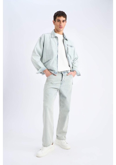 DeFacto %100 Pamuk Relax Fit Fermuarlı Mevsimlik Baharlık Jean Ceket D8311AX25SPNM39