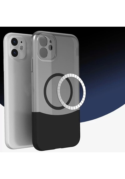 Apple Uyumlu iPhone 11 Kılıf Magsafe Şarj Kartlıklı Mıknatıslı Duble 1.7mm Kapak Kart Bölmeli Lacivert Siya