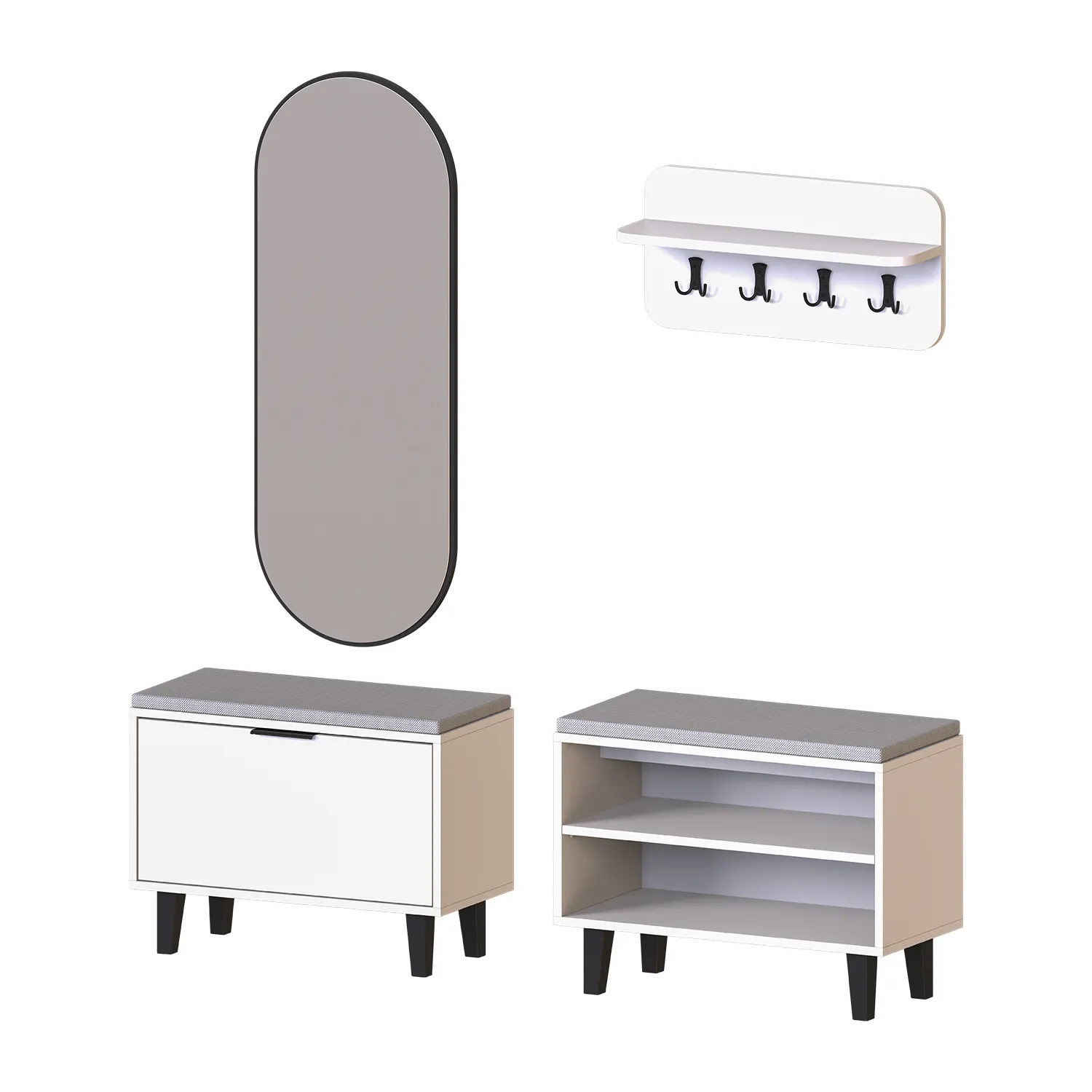 Nord Vestiyer Takımı Askılıklı, Kapaklı Bench, Kapaksız Bench, Modüler, Oval Aynalı Portmanto Takımı Beyaz Nord Vestiyer Takımı Askılıklı, Kapaklı Bench, Kapaksız Bench, Modüler, Oval Aynalı Portmanto Takımı Beyaz