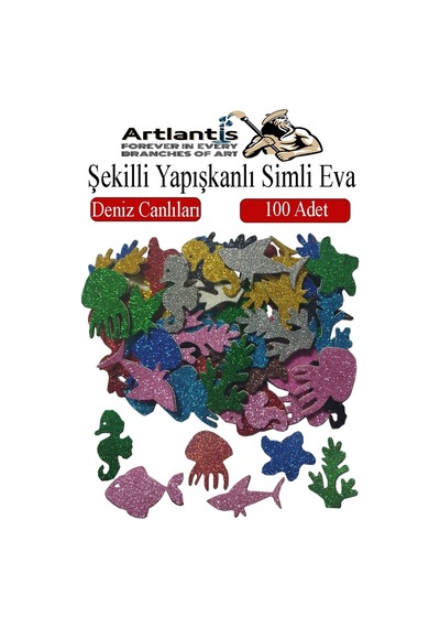 Şekilli Simli Eva Yapışkanlı Deniz Canlıları 100 Lü 1 Paket Kendinden Yapışkanlı Simli Eva Sticker Okul Öncesi Kreş Ana