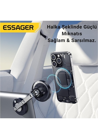 Essager Güçlü Magsafe Uyumlu 360 Döner Alüminyum Araç İçi Telefon Tutucu Masaüstü Telefon Standı
