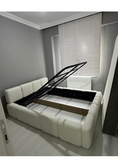 Most Oktagon Bazalı Karyola 180x200 Beyaz Bukle Kumaş İşbir Kuştüyü Sünger