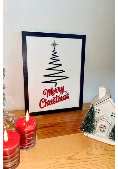 Merry Christmas Yazılı 3d Yılbaşı Tablosu 2 Katmanlı Ahşap Mdf