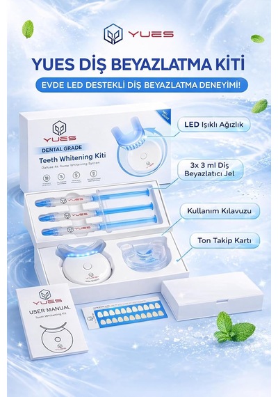 Diş Beyazlatma Kiti, Led Işıklı Ev Tipi Diş Beyazlatıcı Set, 3 X 3 Ml Whitening Gel, Ağızlık Ve Sonuç Skalası, Kahve Çay Sigara Lekeleri İçin
