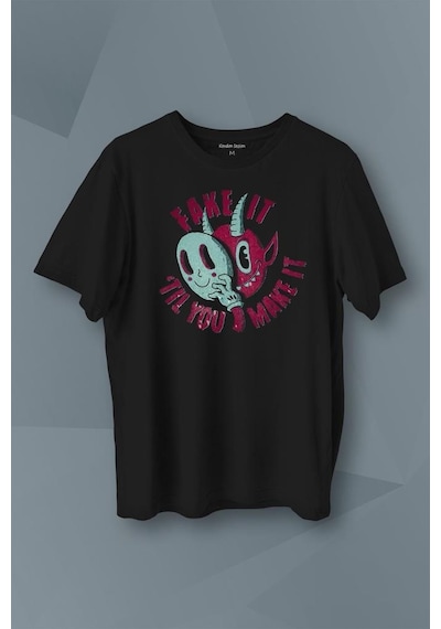 Fake It Till You Make İt Mask Maske Baskılı Tişört Unisex T-shirt 001