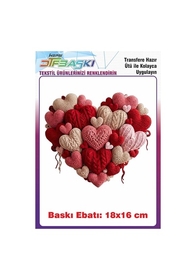 Örgü Görünümlü Kalp Ütü İle Yapışan Tişört Tekstil Baskı 3155