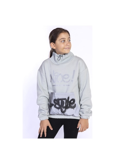 Toontoy Kız Çocuk Bol Yaka Reklektörlü Kanguru Cepli Sweatshirt Yeşil