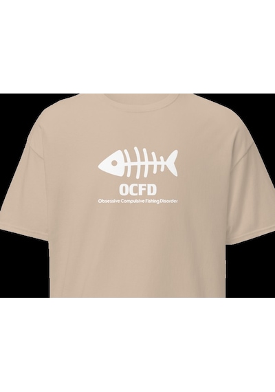 Wildstyle Ocfd Fishing Disorder Balıkçılık Esprili Kılçık Baskılı Unisex Bisiklet Yaka Pamuklu Tişört - Camel