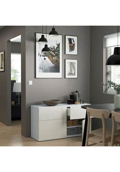 Dolap Kombinasyonu, Parlak Cila-beyaz, 120x42x65 Cm, Selsvıken, Çıt Çıt Raylı Beyaz