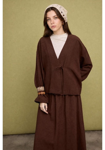 Defacto Regular Fıt Keten Karışımlı Kahverengi Kimono I1780ax26hsbn330 Kahve-bn330