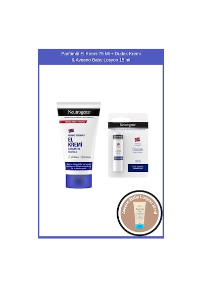 Neutrogena Parfümlü El Kremi 75 ML + Dudak Kremi + Aveeno Baby Losyon 15 ML﻿﻿