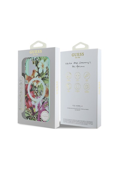 Apple Uyumlu iPhone 16 Kılıf Guess Lisanslı Magsafe Şarj Özellikli Iml Baskılı Jungle Ring Yeşil