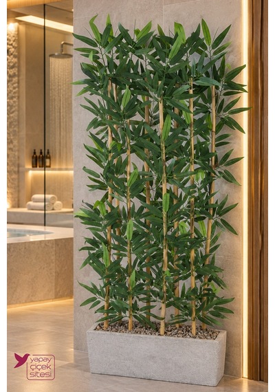Yapay Çiçek Sitesi Bohem Saksıda Premium 8 Çubuklu Yapay Bambu Separatör 170 Cm Spa Ve Güzellik Merkezi Dekorasyonu Yeşil