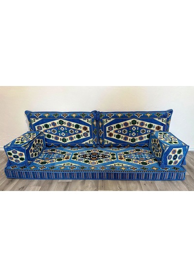 Coton Şark Köşesi Yörük Desenli Minder Takımı Mavi