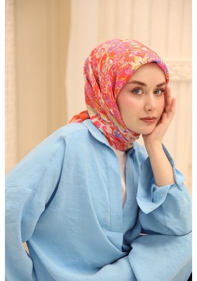 Silk Home Olinda İpek Eşarp 47002-03 Parlak Turuncu, Leylak, Yağ Yeşili, Pembe, Gümüş