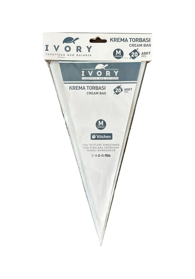 Ivory Tek Kullanımlık Şeffaf Naylon Krema Sıkma Torbası - 30 Cm. - 20 Adetlik 1 Paket Beyaz