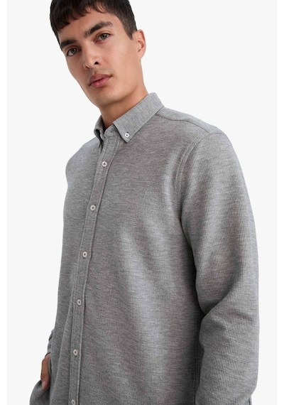 Defacto Regular Fıt Polo Yaka Penye Uzun Kollu Gömlek F9049ax26spgr210 Gri-gr210