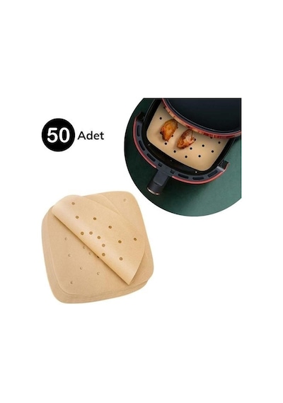 Mcg 50 Adet Air Fryer Pişirme Kağıdı Tek Kullanımlık Hava Fritöz Yapışmaz Yağlı Kağıt Delikli Model