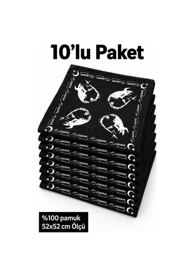 Herşeynota 10 Lu Siyah Atatürk Baskılı %100 Pamuk 52x52 Cm Fular Bandana Tören, Gösteri, Etkinlik Çok Renkli