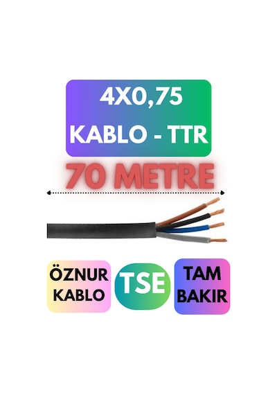 Öznur 4x0,75 Ttr Kablo Metre Seçenekli Siyah - 70 Metre