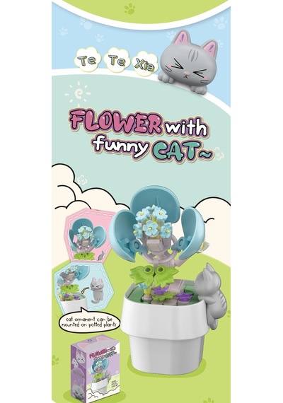 Kedi Figürlü Saksılı Çiçek Yapı Blokları 72 Parça