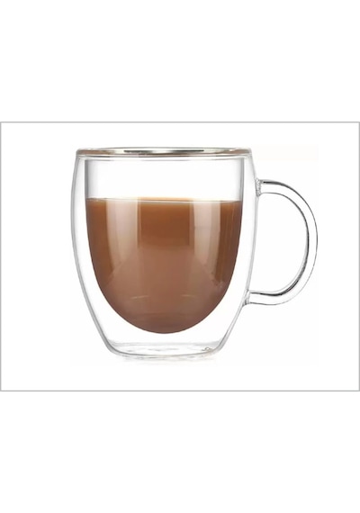Çift Cidarlı Camlı 290Ml Kulplu Isı Muhafazalı Termos Bardak Kupa