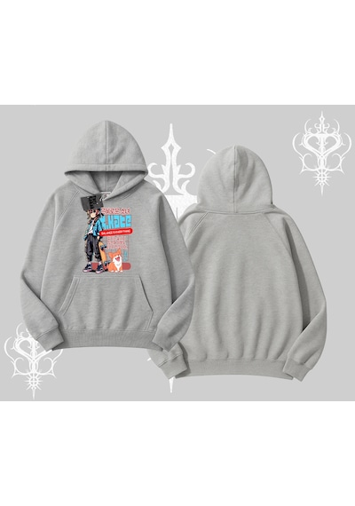 Kapşonlu Sweatshirt Anime Hiker Girl Balance Is Everything Baskılı Gri