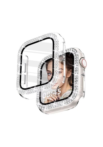 Forzacase Apple Watch 49mm İle Uyumlu Elmas Taşlı Ekran Koruyuculu Plastik Kılıf Şeffaf - Fc1010