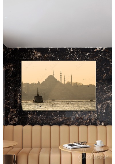 Gün Batımında İstanbul Silüetinin Tarihi Dokususu Nostaljik Bir Manzara Yatay Kanvas Tablo Tekli 3806