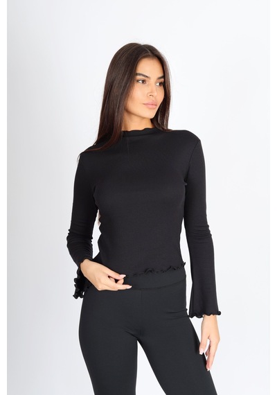 Soft&Basic Siyah Balıkçı Yaka Baby Overlok Dikişli Bluz Siyah