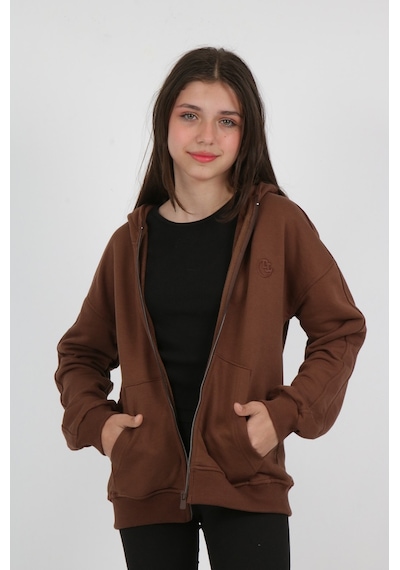 Toontoy Kız Çocuk New Coll Nakışlı Hırka Kahverengi