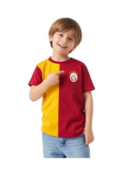 Galatasaray Parçalı Sarı-kırmızı 5 Yıldız Çocuk T-shirt Kırmızı - Sarı