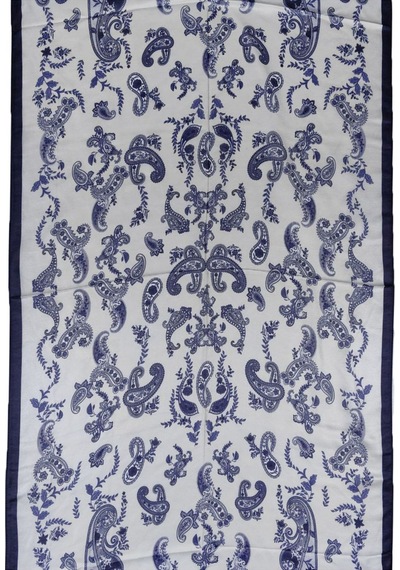 Mim Eşarp Enba Etnik Desenli Soft Pamuklu Şal 75x190 Cm Gümüş - Lacivert