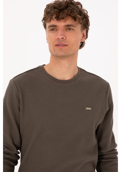 U.S. Polo Assn. Erkek Bisiklet Yaka Regular Fit Petek Dokulu Vizon Sweatshirt 50316304-VR052
