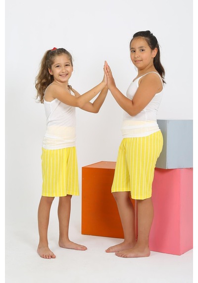 Akbeniz Kız Çocuk İp Askılı Şortlu Penye Beyaz Pijama Takım 20430
