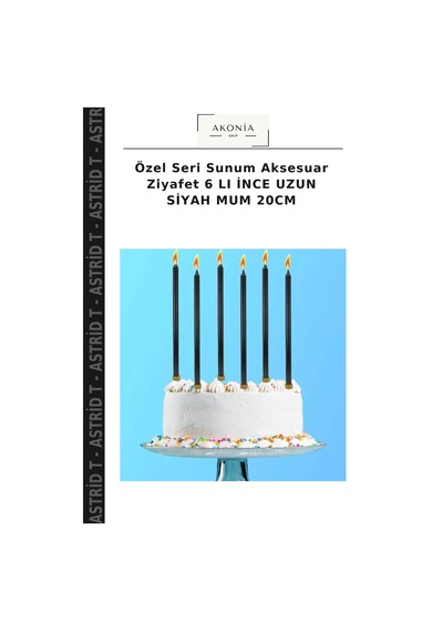 Özel Seri Sunum Aksesuar Ziyafet 6 Lı İnce Uzun Siyah Mum 20cm